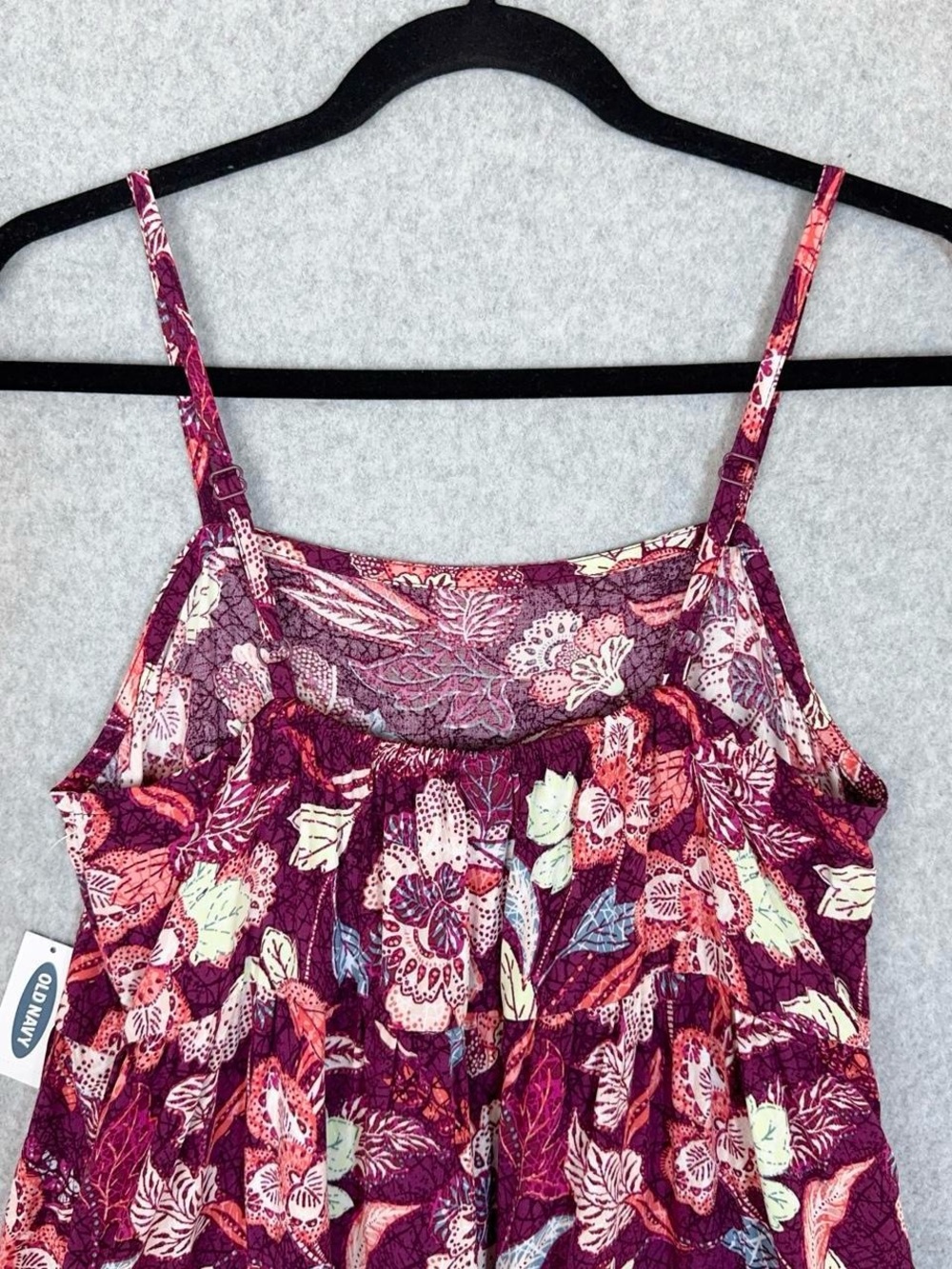 Old Navy Dress Womens Small Purple Burgundy Floral Tiered Sleeveless Boho Spring - Picture 2 of 13